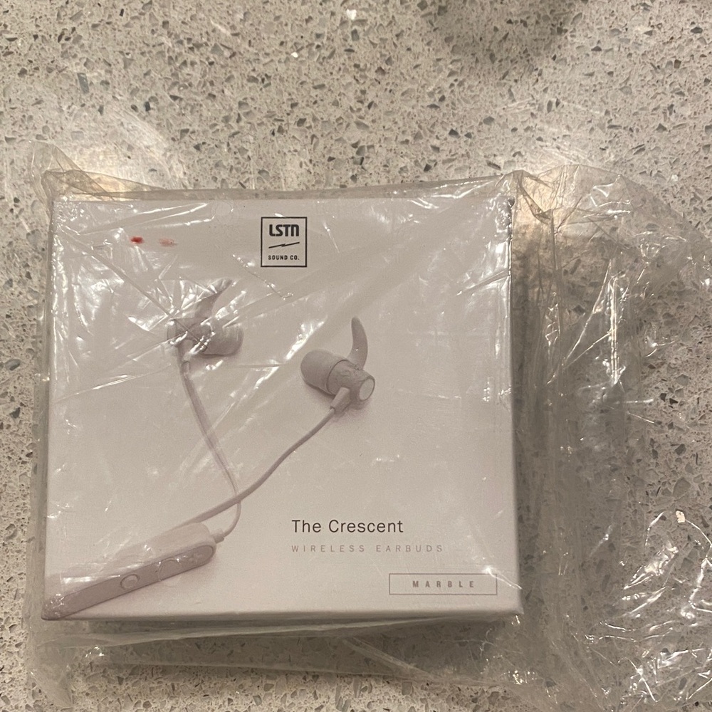 NIB LSTN Crescent Wireless Earbuds in Marble - Lightweight Bluetooth Headphones